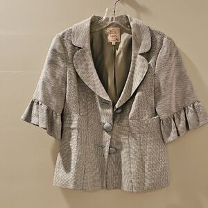 Women's Light Blue-Gray Ruffle Sleeve Blazer
